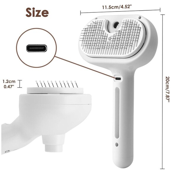 Rechargeable Cat Dog Grooming Steam Brush Removes Static Easy Clean w/Handle - Picture 4 of 8